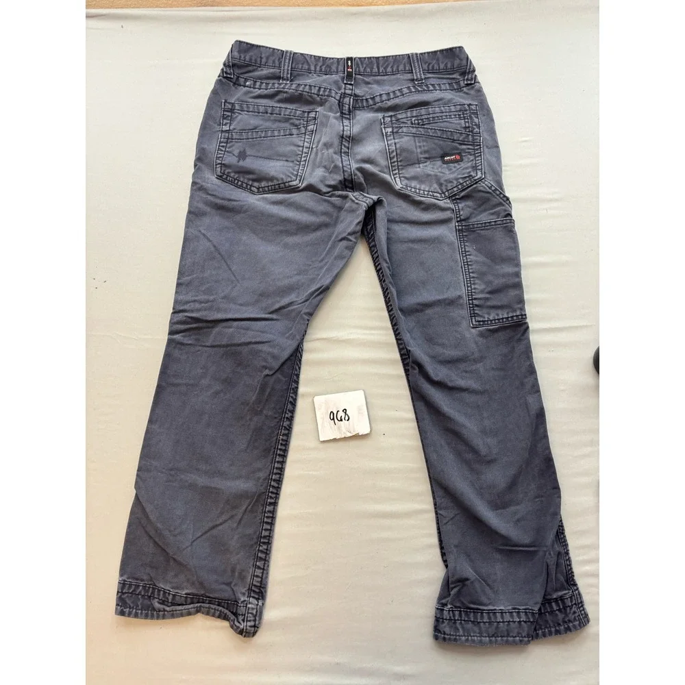 Ariat FR M4 Low Rise Boot Cut Work Pants Navy Blue 33x30 Distressed Flame Resist